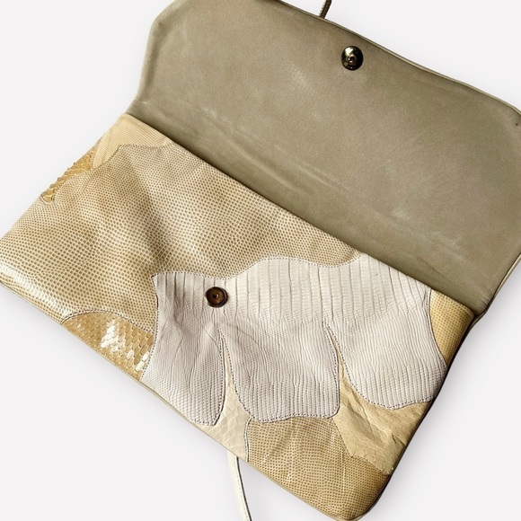 Carlo Fiori Italy Clutch Envelope Bag Genuine Snakeskin & Iguana Patchwork 13x7 - Picture 3 of 14